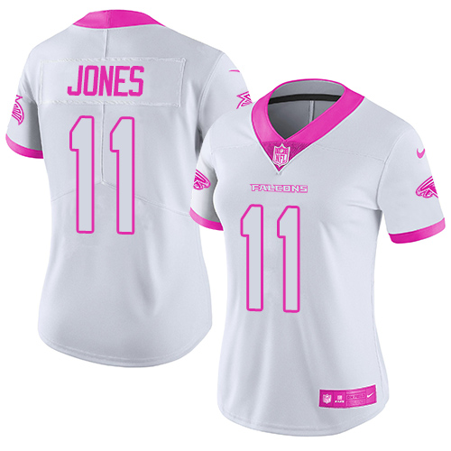 Women's Limited Julio Jones Nike Jersey White/Pink - #11 Rush Fashion NFL Atlanta Falcons